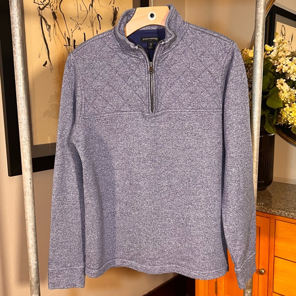 Banana Republic Heathered Quarter-zip Blue Sweatshirt- Medium